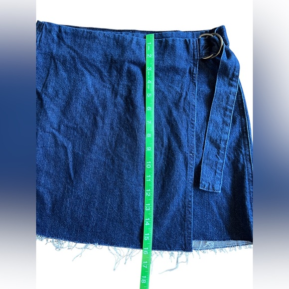 MADEWELL Denim Raw-Hem Mini Wrap Skirt/ Size 4/ MSRP $88/ A-Line Adjustable Belt - Picture 8 of 11